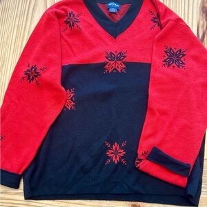 Guess Festive Red and Black V-Neck Sweater